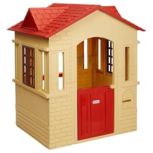 Little Tikes Cape Cottage Playhouse with Working Door, Windows, and Shutters, Tan/Red