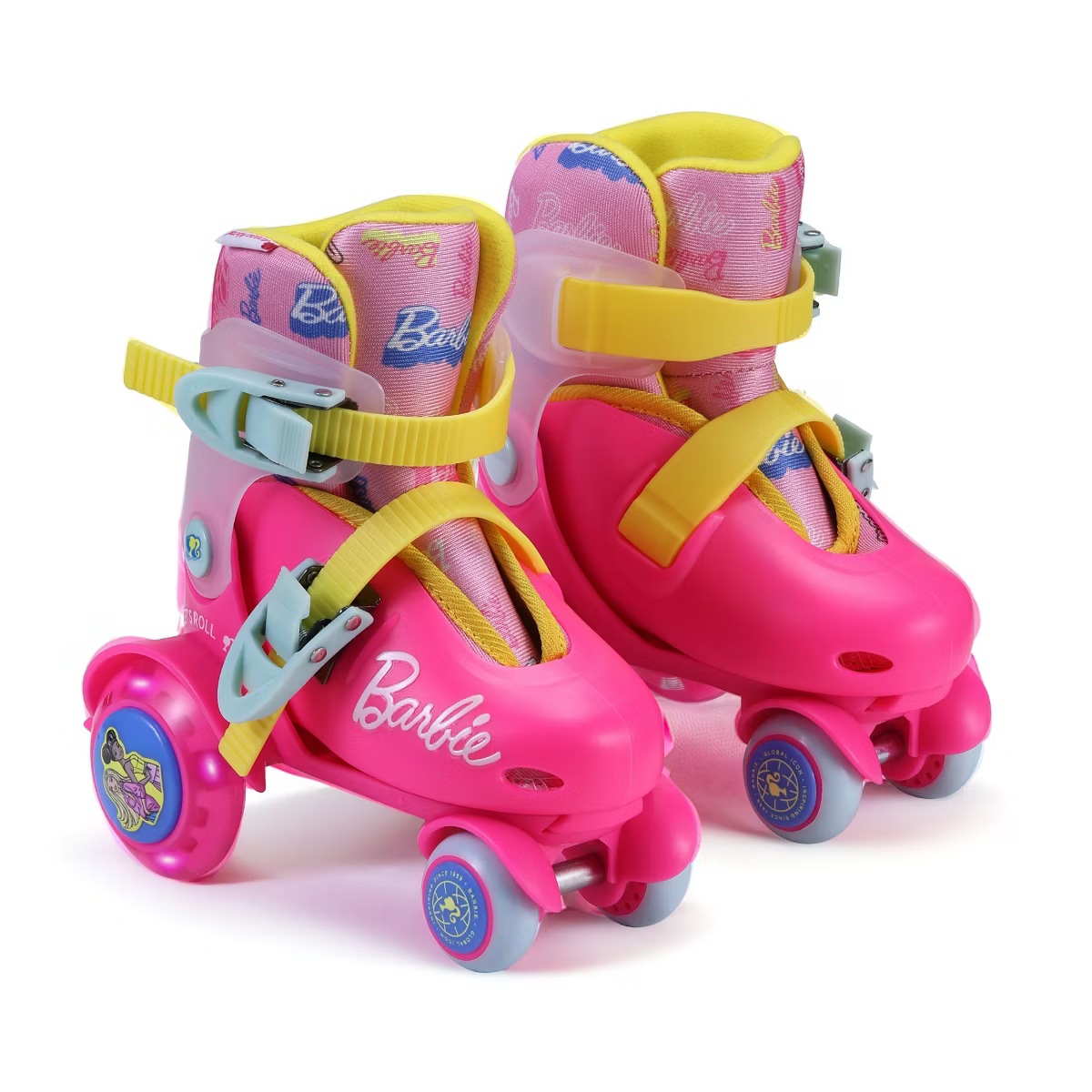Barbie Kids Trainer Skates With Light Up Wheels, 5 Bearings, Durable PVC Material, Pink
