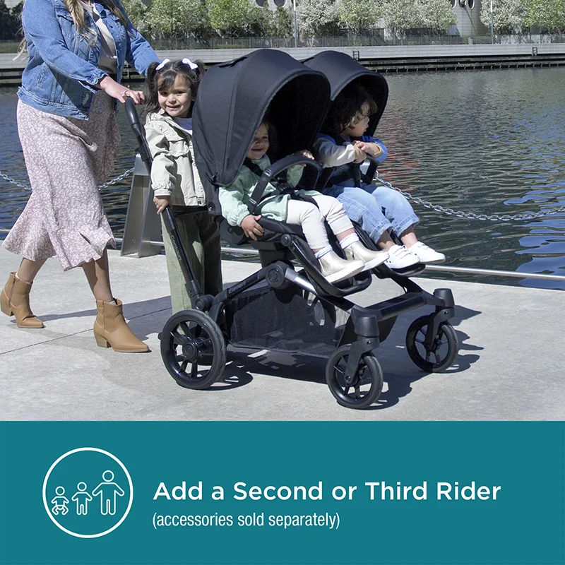 Contours Element Side-by-Side Convertible Toddler and Baby Stroller Single-to-Double, Reversible Seating Options, Infant Seat Compatible, UPF 50 Sun Canopy, Stealth Black