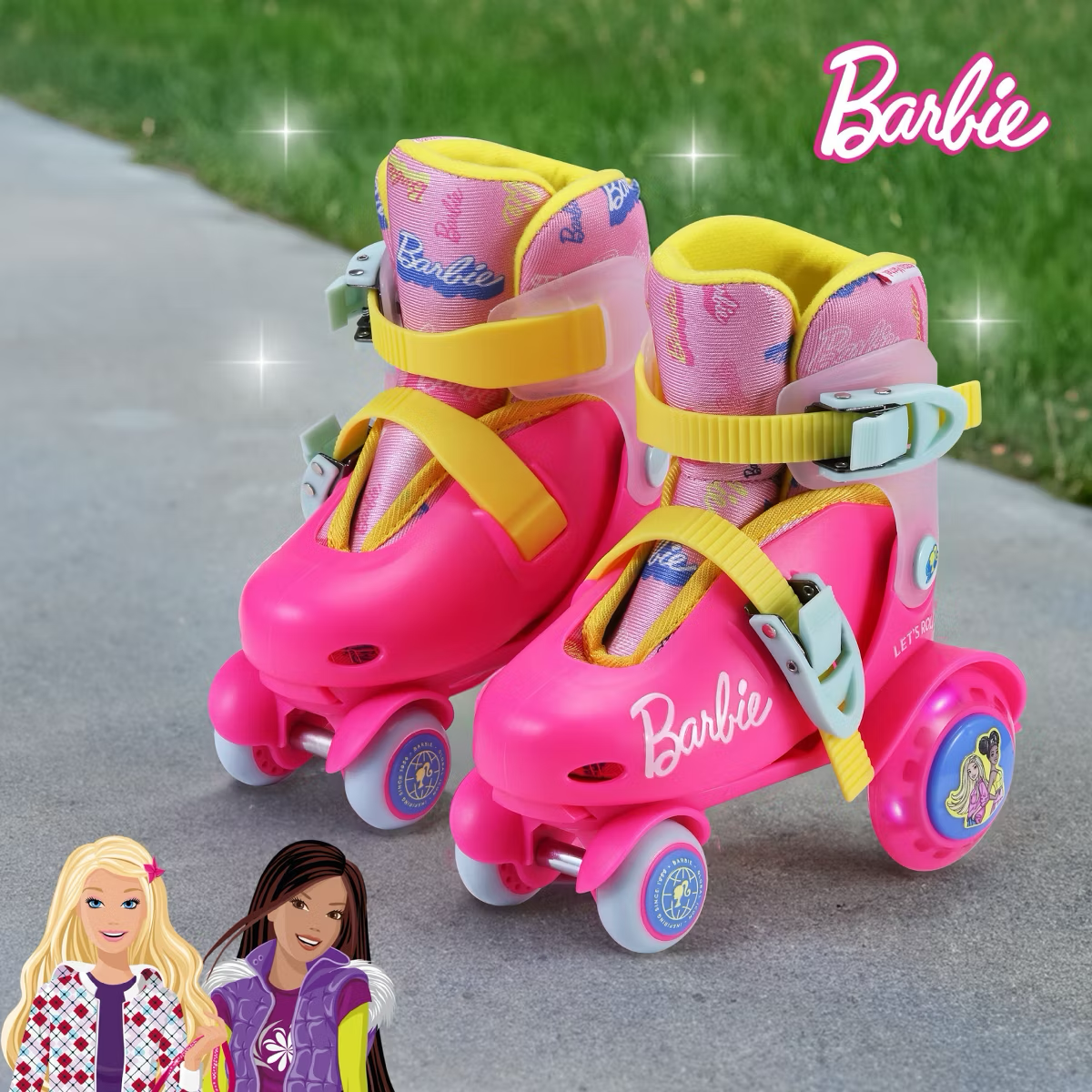 Barbie Kids Trainer Skates With Light Up Wheels, 5 Bearings, Durable PVC Material, Pink