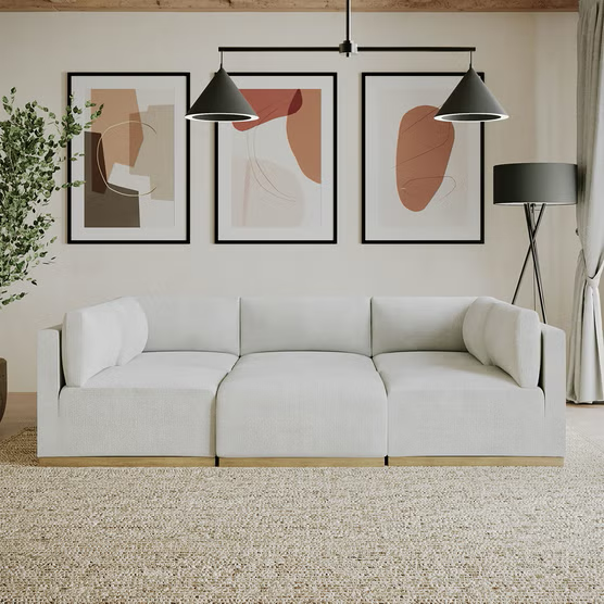 Henredon Murphy Fabric 6 Piece Modular Sectional with Ottoman, Cream