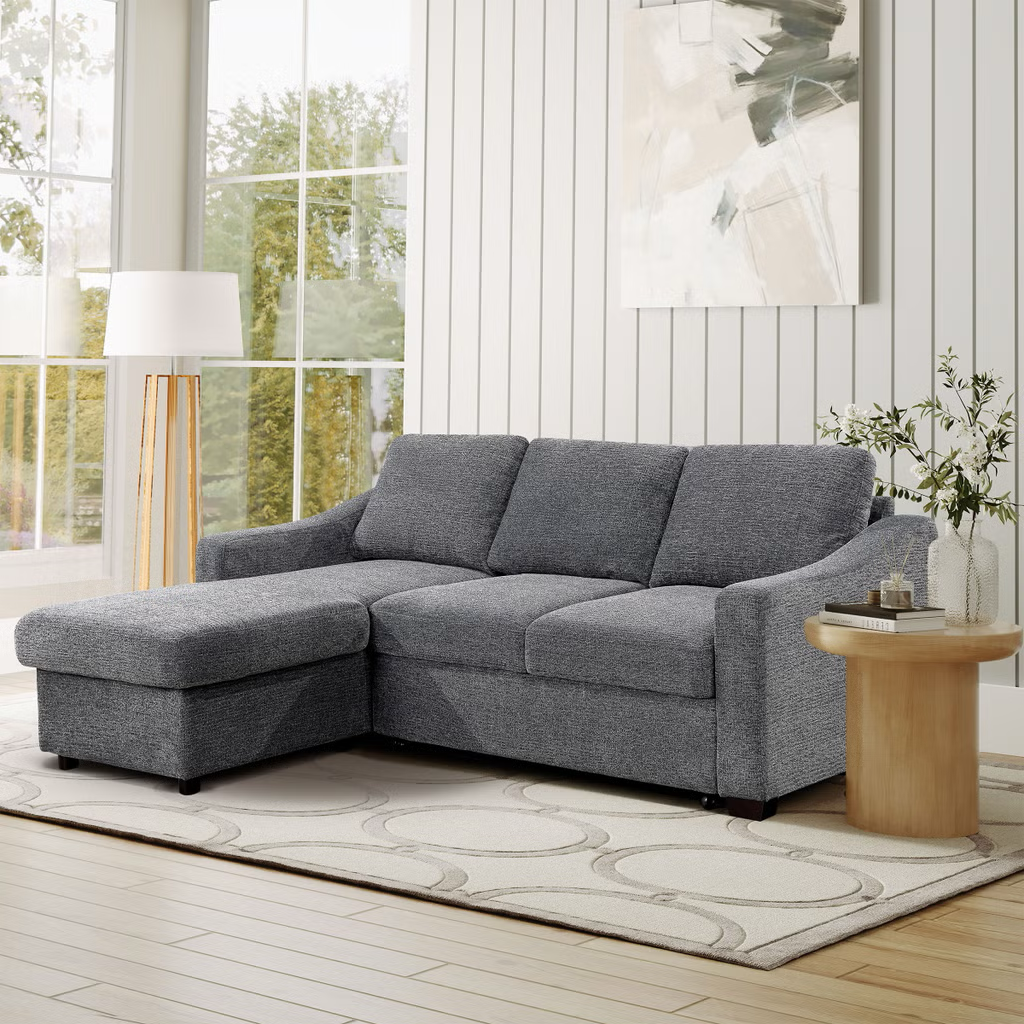 Coddle Aria Fabric Sleeper Sofa with Reversible Chaise and Storage, Gray
