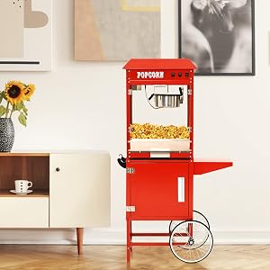 Takywep Commercial Popcorn Maker Machine with Cart and 10 Oz Kettle, Red