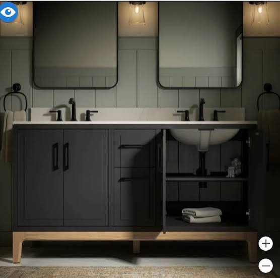 Kohler Tio® 60" bathroom vanity cabinet with sinks and quartz top, Ferrous Grey