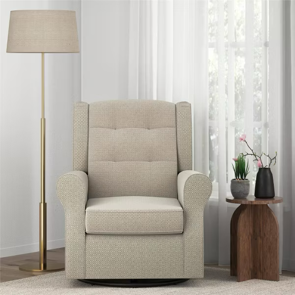 Baby Relax Eden Nursery Tufted Wingback Gliding Chair, Cream