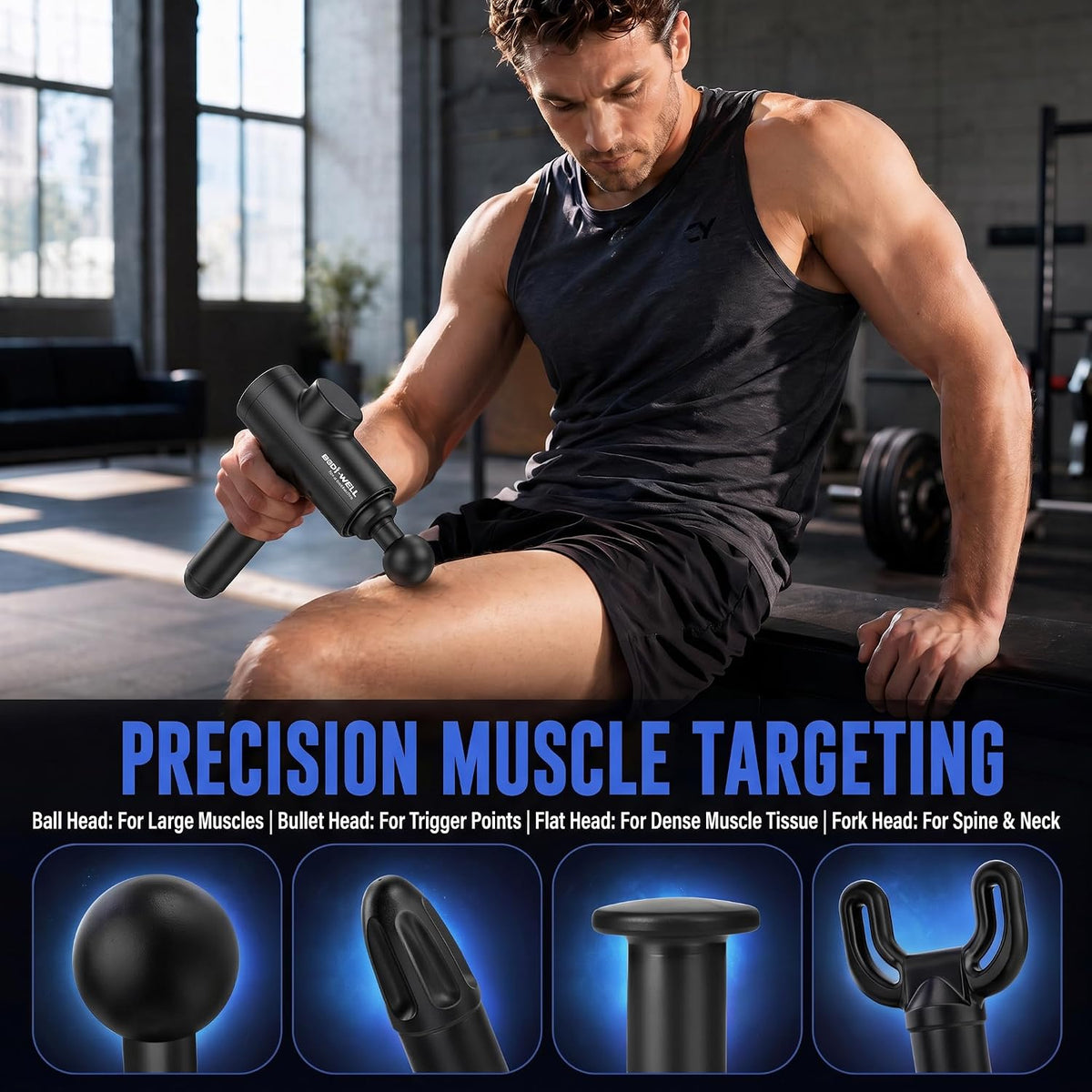 Bodi-Well Massage Gun Deep Tissue Back Muscle Massager, Black