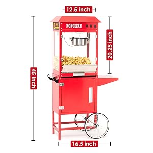 Takywep Commercial Popcorn Maker Machine with Cart and 10 Oz Kettle, Red