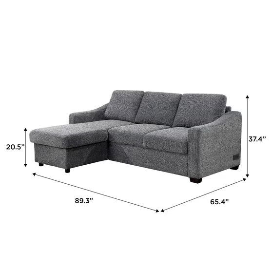 Coddle Aria Fabric Sleeper Sofa with Reversible Chaise and Storage, Gray