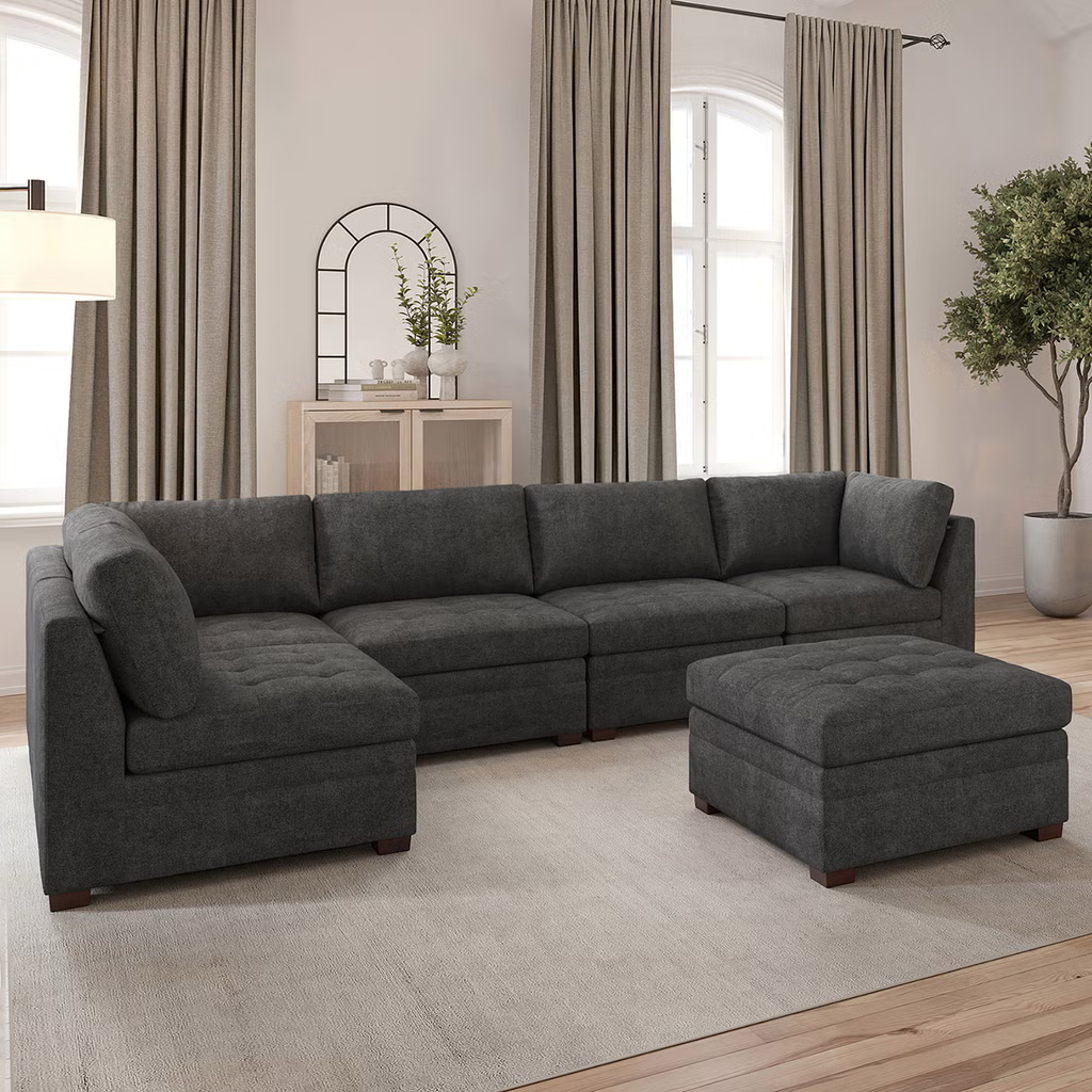 Thomasville Tisdale Modular Sectional 6-piece with Storage Ottoman, Dark Gray