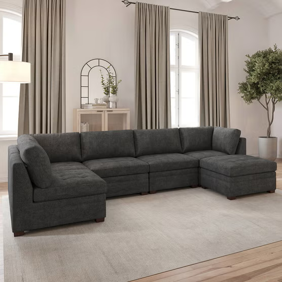 Thomasville Tisdale Modular Sectional 6-piece with Storage Ottoman, Dark Gray