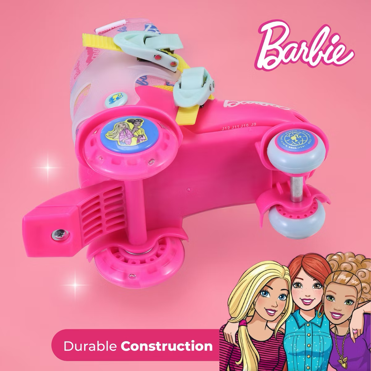 Barbie Kids Trainer Skates With Light Up Wheels, 5 Bearings, Durable PVC Material, Pink