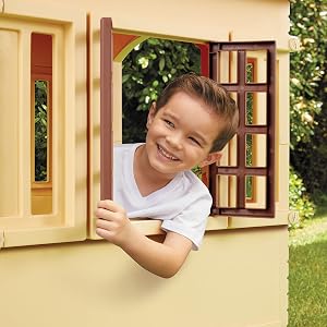 Little Tikes Cape Cottage Playhouse with Working Door, Windows, and Shutters, Tan/Red