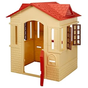 Little Tikes Cape Cottage Playhouse with Working Door, Windows, and Shutters, Tan/Red
