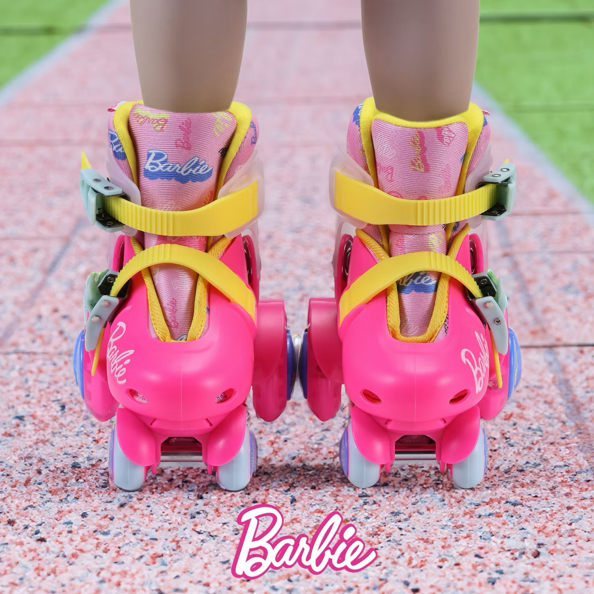 Barbie Kids Trainer Skates With Light Up Wheels, 5 Bearings, Durable PVC Material, Pink