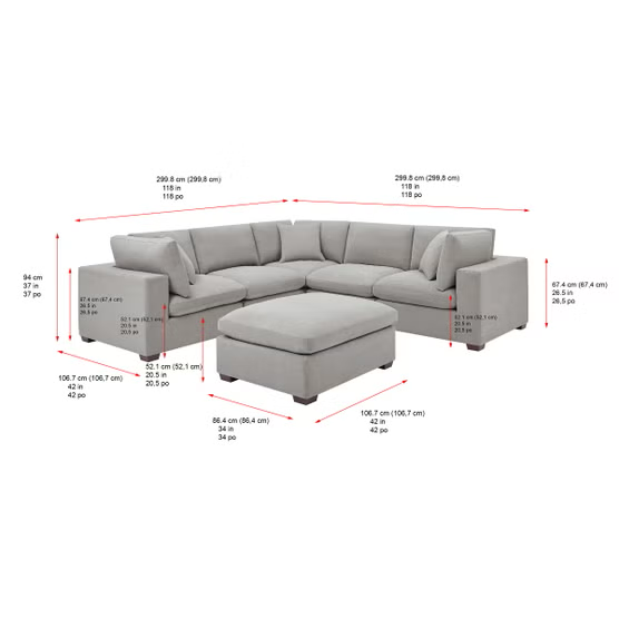 Thomasville Lowell 6-Piece Modular Fabric Sectional, White