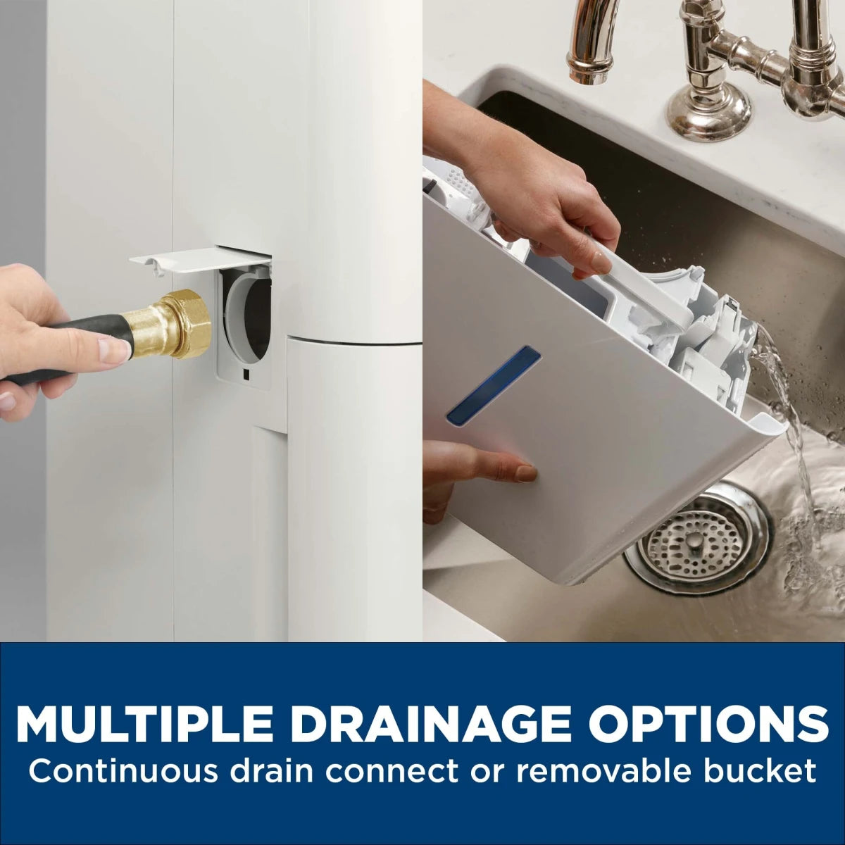 GE - ADHE50WWF - 50 Pint Capacity Portable Smart Dehumidifier with Three Fan Speeds, Digital LED Controls, WiFi, Smart Dry, Auto Restart, Auto Defrost, and Continuous Drain Option