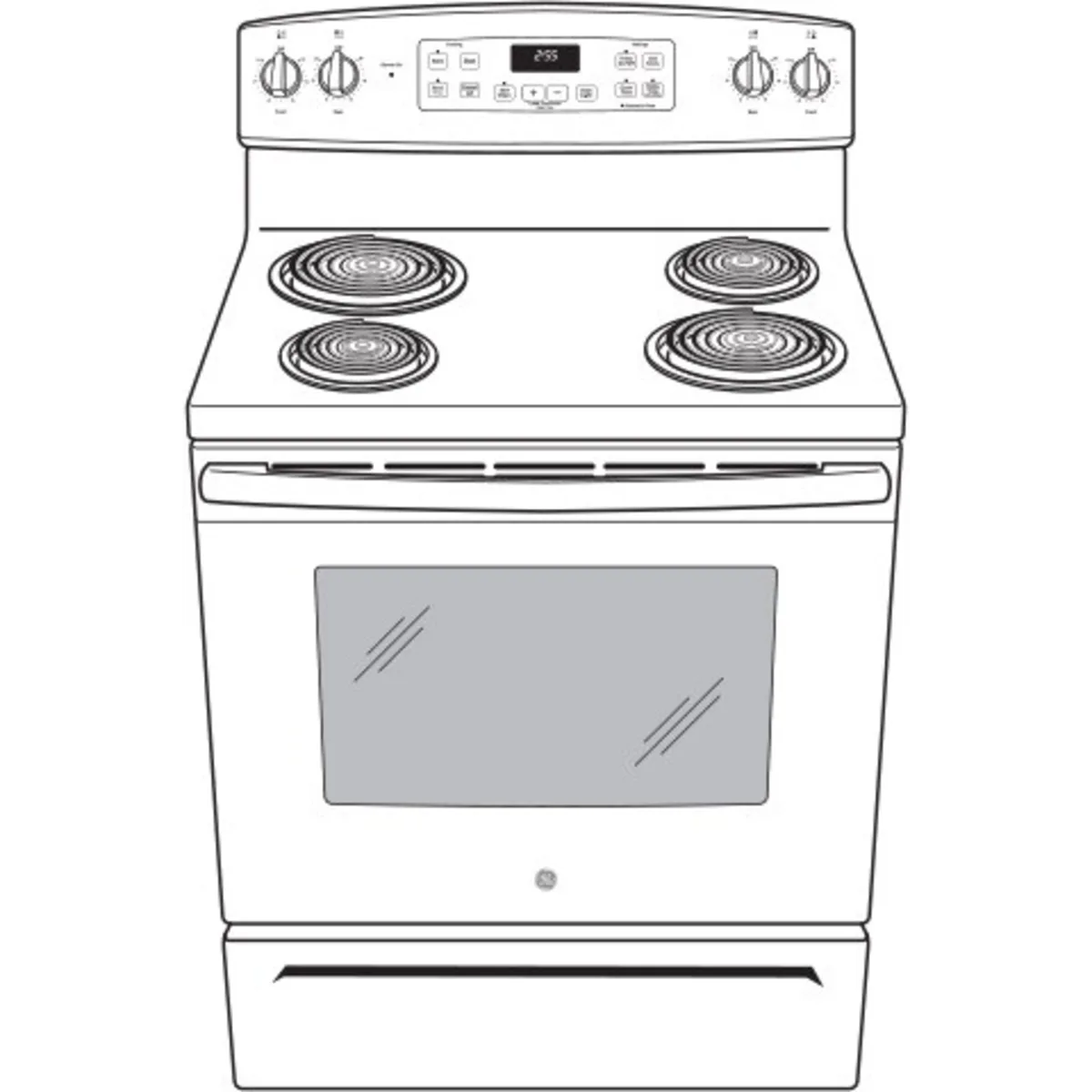 GE - JB256RTSS - 30 Inch Freestanding Electric Range with 4 Coil Burners, 5.0 cu. ft. Oven Capacity, Storage Drawer, Sensi-Temp Technology, Dual-Element Bake, Sabbath Mode, and Self-Clean: Stainless Steel
