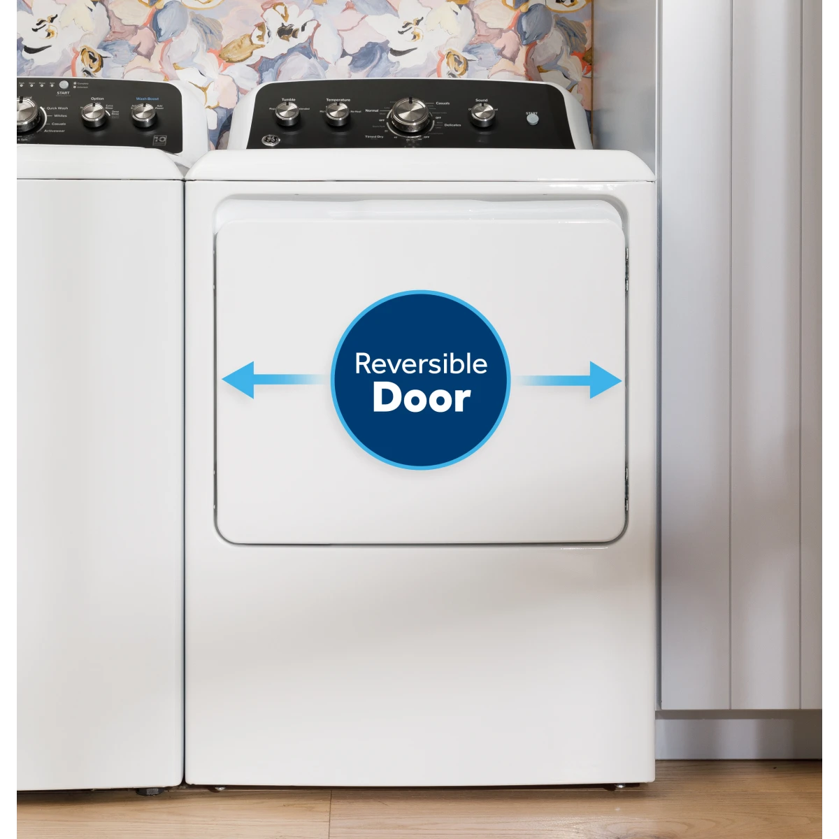GE - GTD48EASWWB - 27 Inch Top Load Electric Dryer with 7.2 cu ft Capacity, Auto Dry, Powerful Venting, Large Diffuser, Aluminized Drum, Reversible Dryer Door, Shallow Depth Design and Up Front Lint Filter