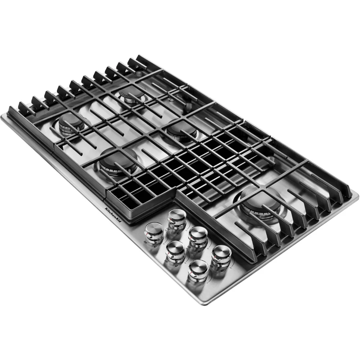 KitchenAid - KCGD506GSS - 36 Inch Gas Downdraft Cooktop with 5 Burners, Downdraft Ventilation, Professional Burner BTUs, Even-Heat™ Simmer Burner, 300 CFM Exhaust, 3-Speed Fan and Flame-Sensing™ Re-Ignition