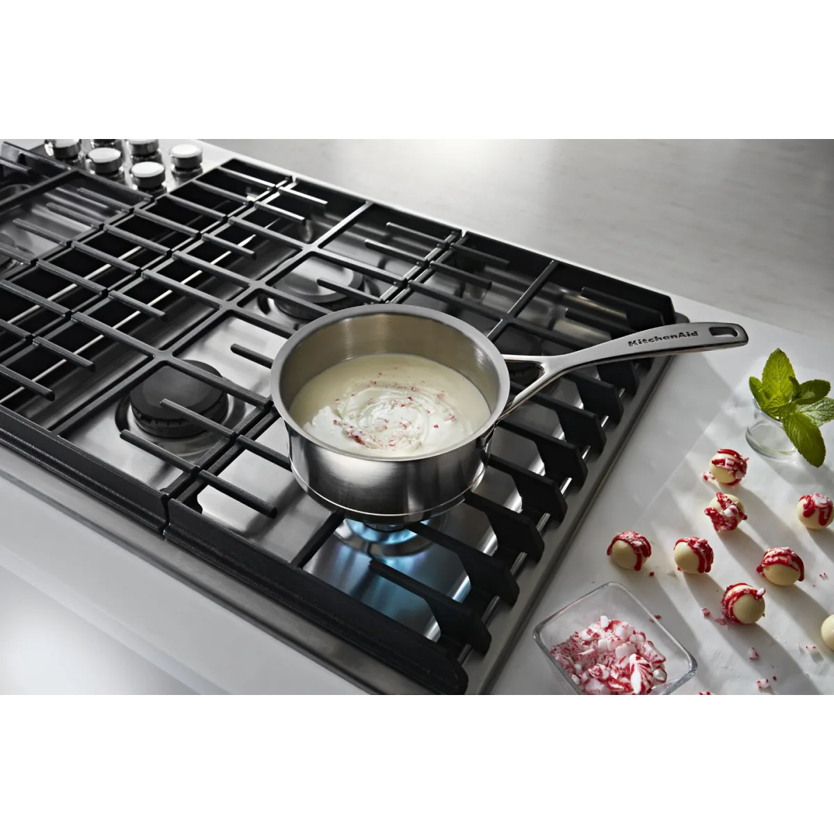 KitchenAid - KCGD506GSS - 36 Inch Gas Downdraft Cooktop with 5 Burners, Downdraft Ventilation, Professional Burner BTUs, Even-Heat™ Simmer Burner, 300 CFM Exhaust, 3-Speed Fan and Flame-Sensing™ Re-Ignition