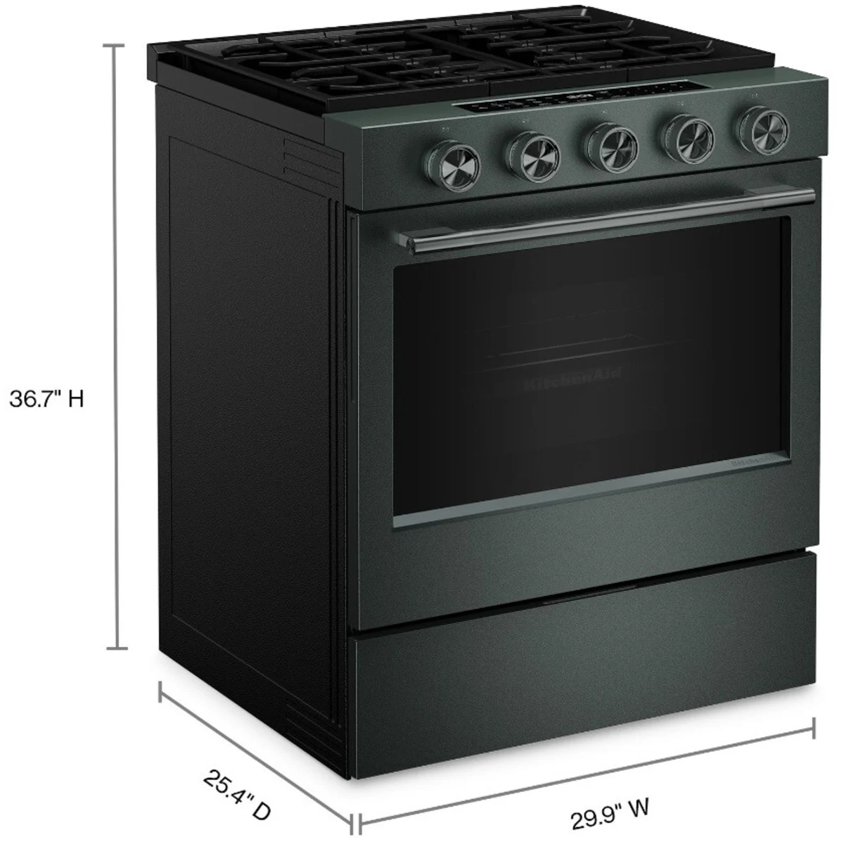 KitchenAid - KSGS530SJP - 30 Inch Slide-In Smart Gas Range with 5 Sealed Burners, 5.0 cu. ft. Oven Capacity, 2-in-1 Burner, Even-Heat™ True Convection, Rapid Boil, Continuous Cast-Iron Grates, Air Fry