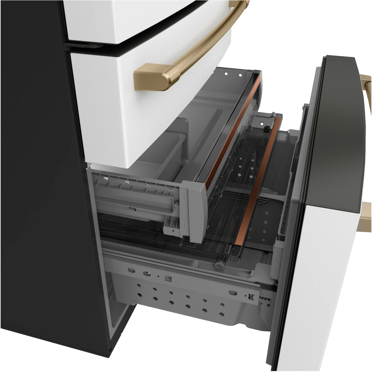 Cafe - CJE23DP4WW2 - 36 Inch Freestanding Counter-Depth 4-Door French Door Smart Refrigerator with 23.2 cu. ft. Total Capacity, and Dual-Dispense AutoFill Pitcher: Matte White with Brushed Bronze Handles