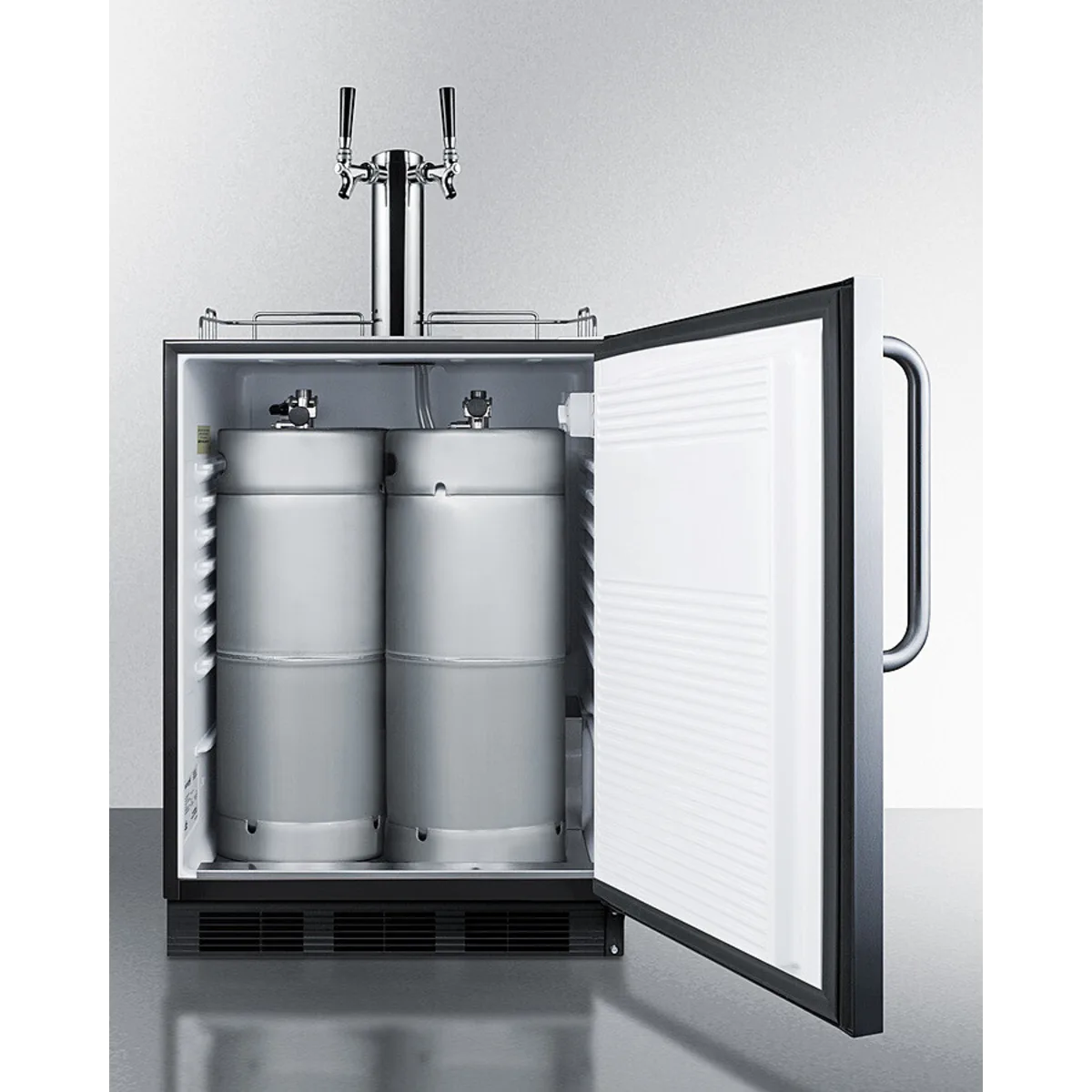 Summit Commercial Series - SBC58BLBICSSADA - 24 Inch Built-In Commercial Kegerator with 5.5 Cu. Ft. Capacity, Dual Tap System, Complete Tap Kit, Adjustable Thermostat, Interior Light, Stainless Steel Floor Cover, Automatic Defrost, CARB Compliant,