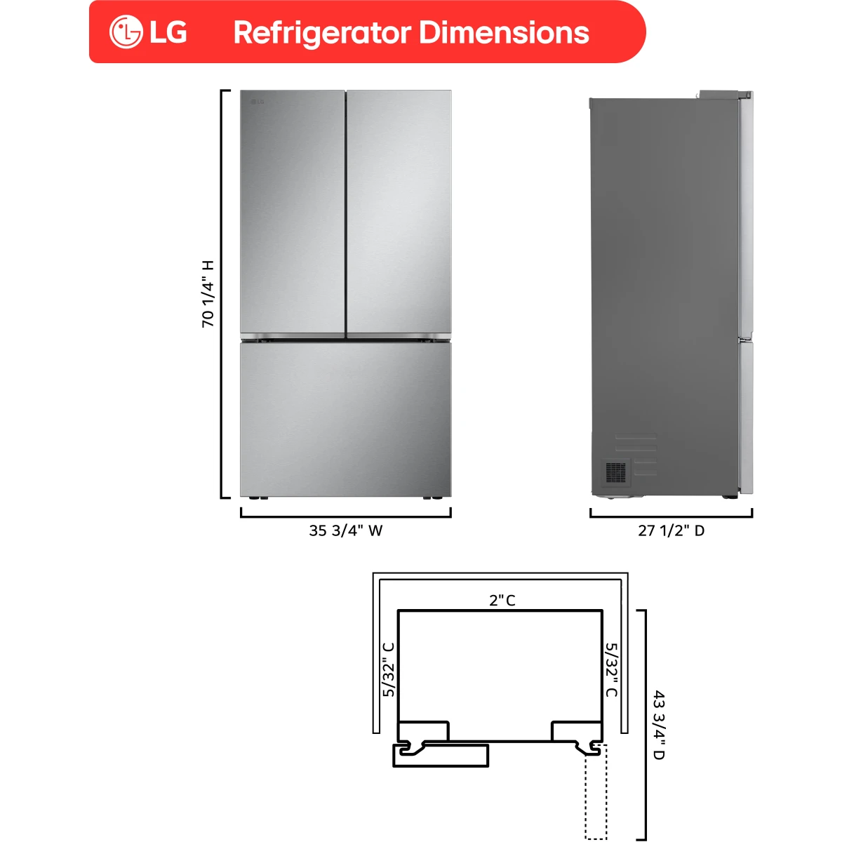 LG - LF25Z6211S - 36 Inch Smart French Door Refrigerator with 25 cu. ft. Capacity, Slim IcePlus™ Icemaker, Wi-Fi Enabled, ThinQ, Glide N' Serve® Drawer, 6 Door Bins, Crispers, ADA Compliant, and ENERGY STAR® Qualified