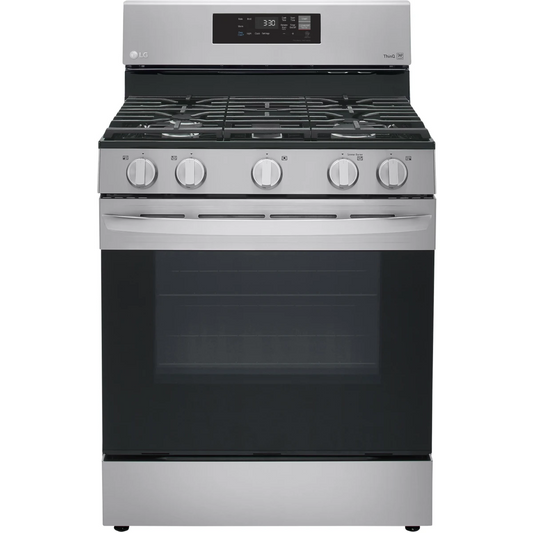 LG - LRGL5821S - 30 Inch Gas Smart Range with 5 Sealed Burners, 5.8 Cu. Ft. Oven Capacity, Storage Drawer, EasyClean®, Wi-Fi, ThinQ®, SmartDiagnosis™, Proactive Customer Care, SuperBoil™, Warming Zone, and Sabbath Mode