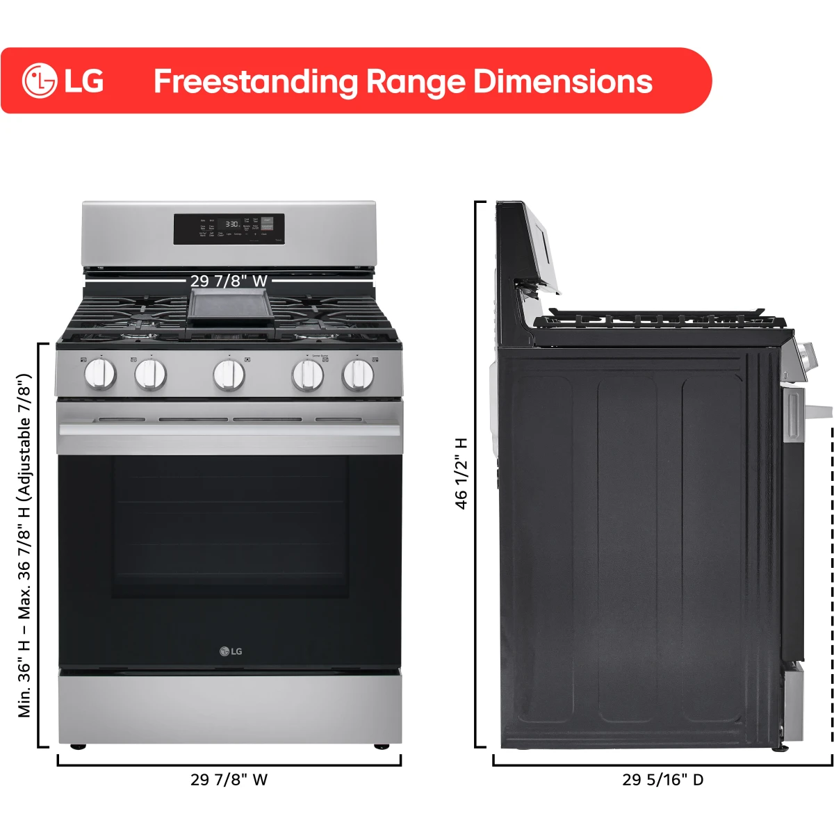 LG - LRGN6323Y - 30 Inch Freestanding Smart Gas Range with 5 Sealed Burners, 6.3 Cu. Ft. Capacity, UltraHeat™ 20K BTU Burner, ProBake Convection®, Air Fry, EasyClean® + Self Clean, Storage Drawer, and Sabbath Mode: Stainless Steel