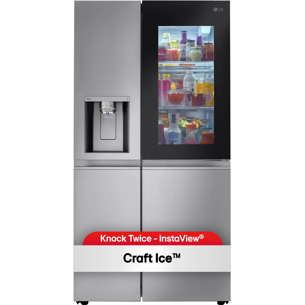 LG - LRSOS2706S - 36 Inch Freestanding Side by Side Smart Refrigerator with 27.1 Cu. Ft. Total Capacity, Edge-to-Edge InstaView®, Dual Ice Maker, UVnano™ Dispenser, Cool Guard Panel, ADA Compliant, and ENERGY STAR® Certified: PrintProof™ Stainless Steel
