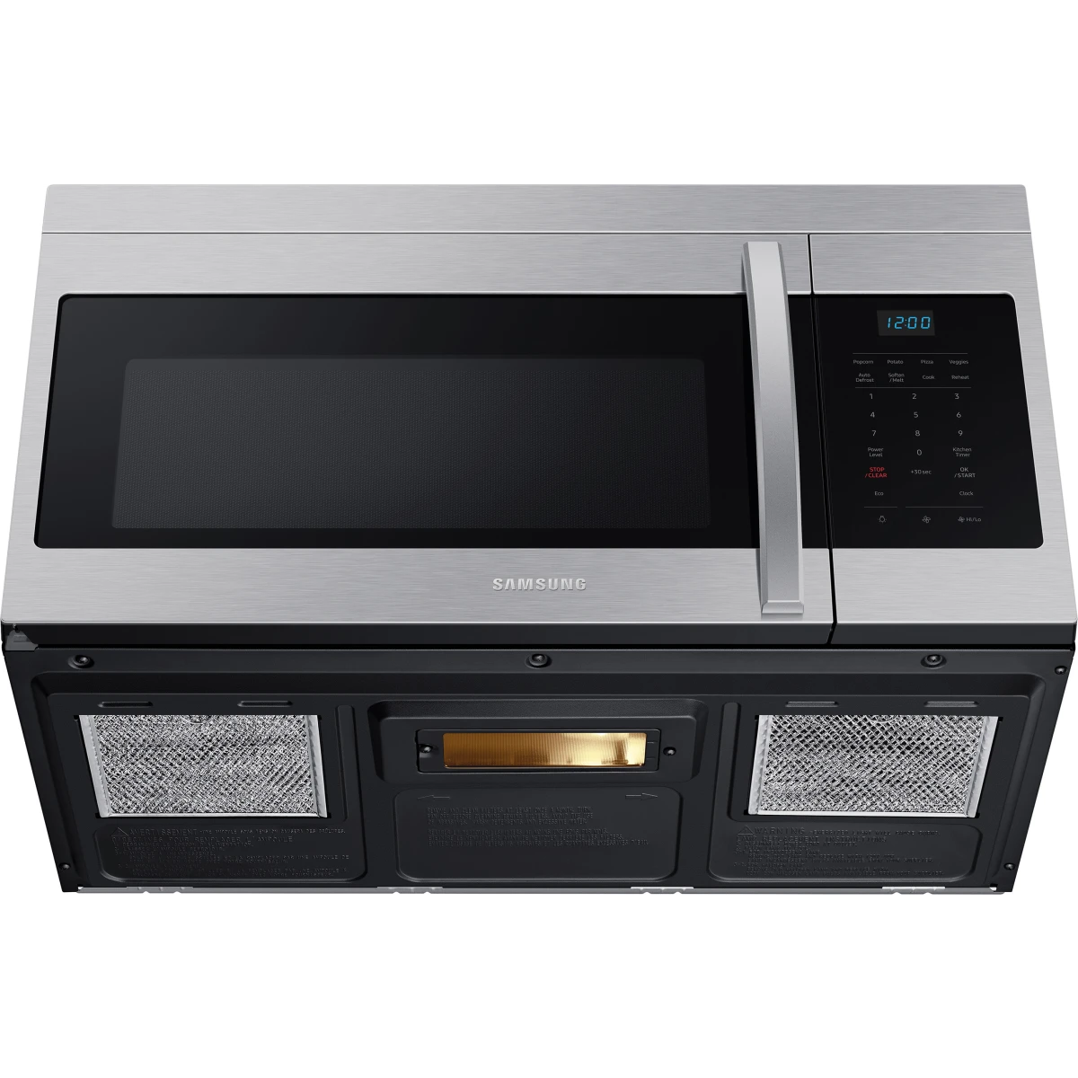 Samsung - ME16A4021AS - 1.6 cu. ft. Over-the-Range Microwave Oven with 1,000 Watts, 2-Speed 300 CFM Venting System, Auto Cook, +30 Sec Button, Eco Mode, and Glass Turntable: Stainless Steel