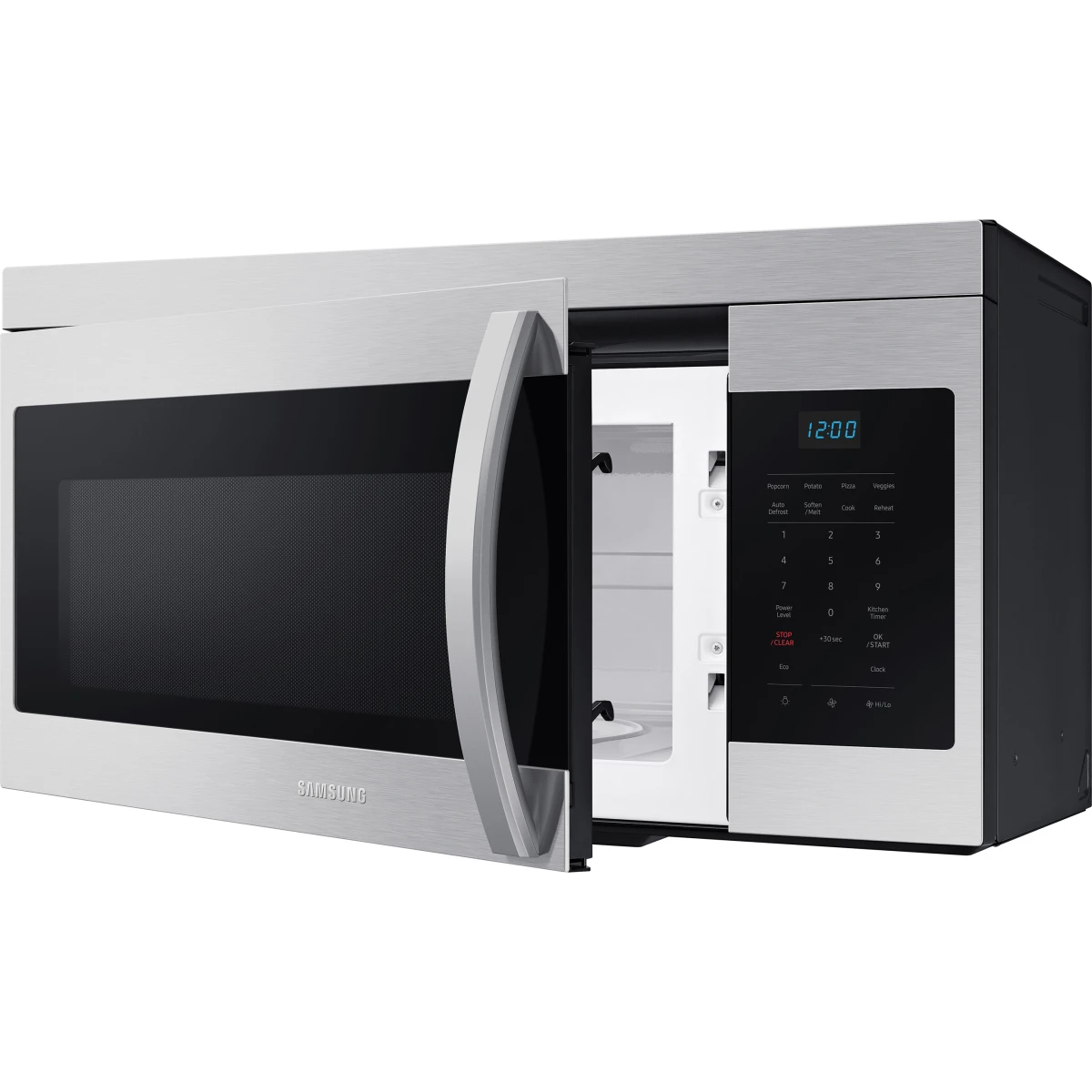 Samsung - ME16A4021AS - 1.6 cu. ft. Over-the-Range Microwave Oven with 1,000 Watts, 2-Speed 300 CFM Venting System, Auto Cook, +30 Sec Button, Eco Mode, and Glass Turntable: Stainless Steel
