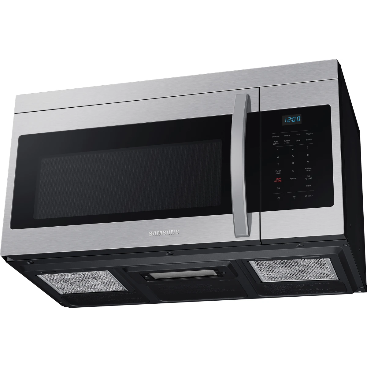 Samsung - ME16A4021AS - 1.6 cu. ft. Over-the-Range Microwave Oven with 1,000 Watts, 2-Speed 300 CFM Venting System, Auto Cook, +30 Sec Button, Eco Mode, and Glass Turntable: Stainless Steel