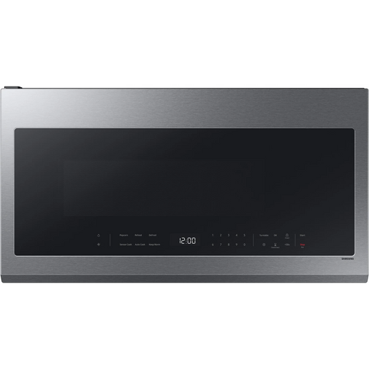 Samsung - ME21DG6300SR - 30 Inch Smart Over-the-Range Microwave with 2.1 cu. ft. Capacity, 4-Speed Fan, 400 CFM Ventilation, Auto Connectivity, Sensor Cook, Ceramic Enamel Interior, and Auto-Dimming Glass Touch Controls: Stainless Steel