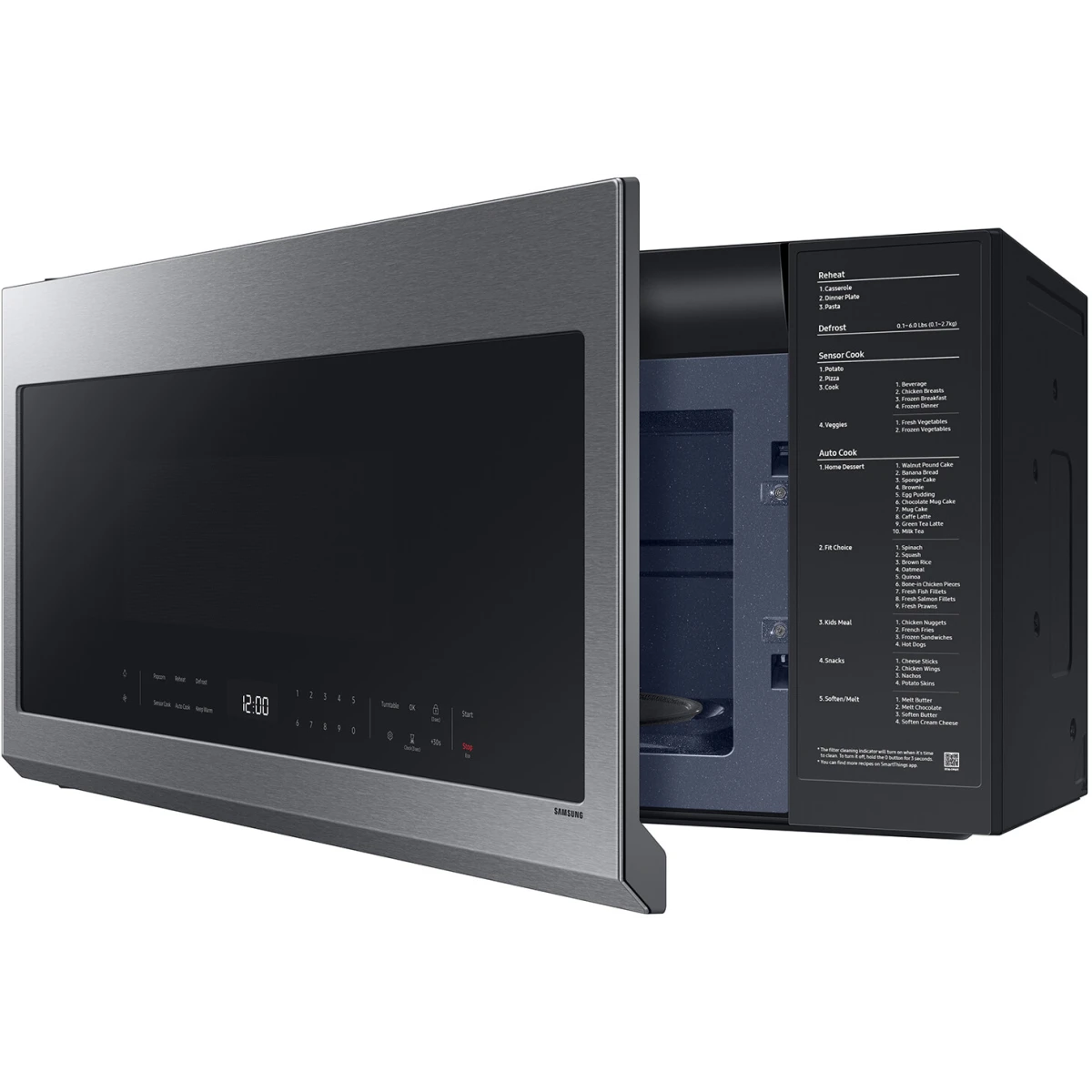 Samsung - ME21DG6300SR - 30 Inch Smart Over-the-Range Microwave with 2.1 cu. ft. Capacity, 4-Speed Fan, 400 CFM Ventilation, Auto Connectivity, Sensor Cook, Ceramic Enamel Interior, and Auto-Dimming Glass Touch Controls: Stainless Steel