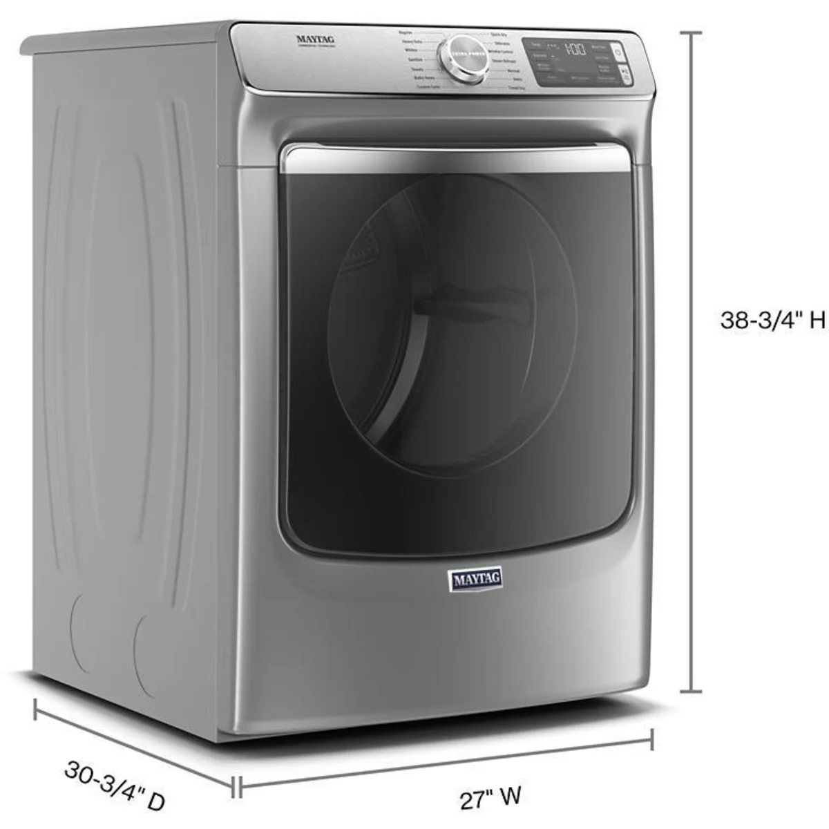 Maytag - MED8630HC - 27 Inch Electric Smart Dryer with 7.3 Cu. Ft. Capacity, Extra Power Button, Advanced Moisture Sensing Plus, Remote Start, 4 Dry Cycles, Steam Options, Quick Dry, Sanitize Cycle, ADA Compliant