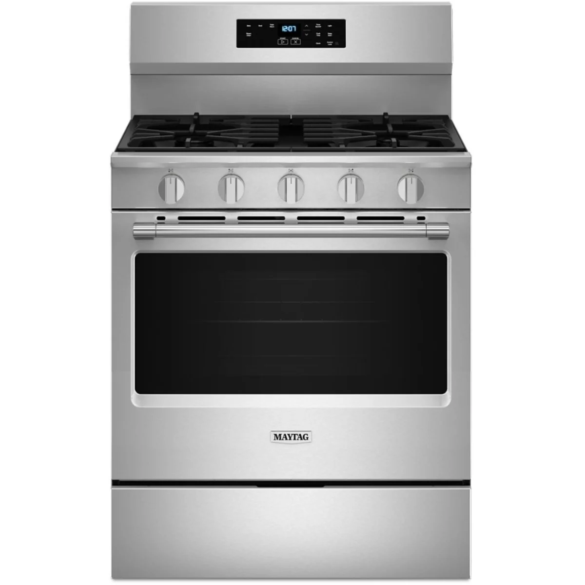 Maytag - MFGS4030RS - 30 Inch Freestanding Gas Range with 5 Sealed Burners, 5.0 cu. ft. Capacity, Power™ Burner, 10,000 BTU Oval Burner, Storage Drawer, Precision Cooking™, Steam Clean, and Sabbath Mode: Stainless Steel