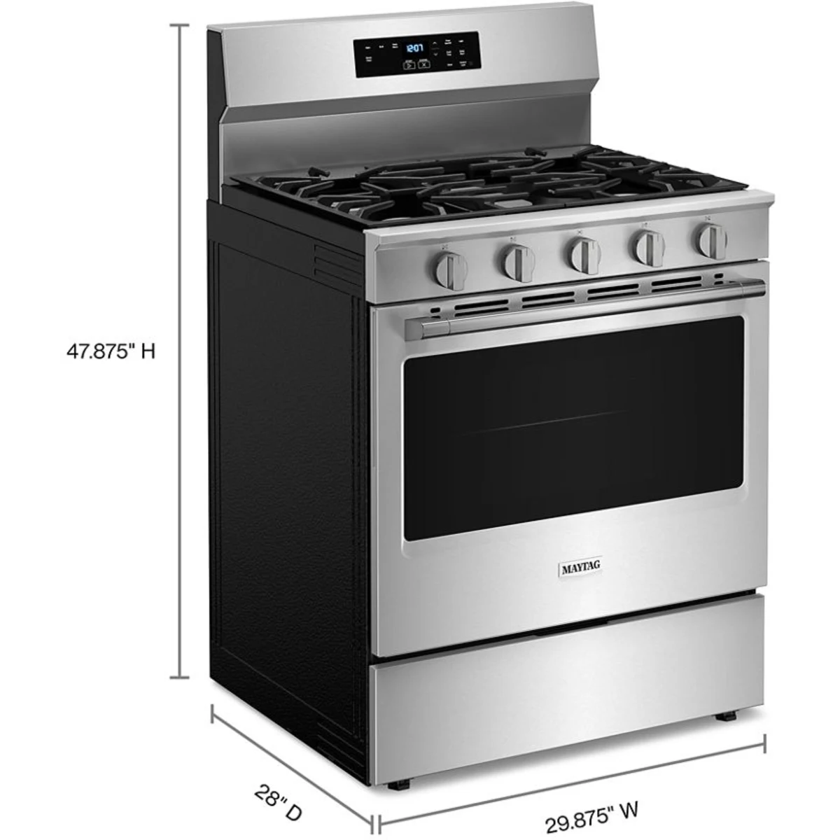 Maytag - MFGS4030RS - 30 Inch Freestanding Gas Range with 5 Sealed Burners, 5.0 cu. ft. Capacity, Power™ Burner, 10,000 BTU Oval Burner, Storage Drawer, Precision Cooking™, Steam Clean, and Sabbath Mode: Stainless Steel