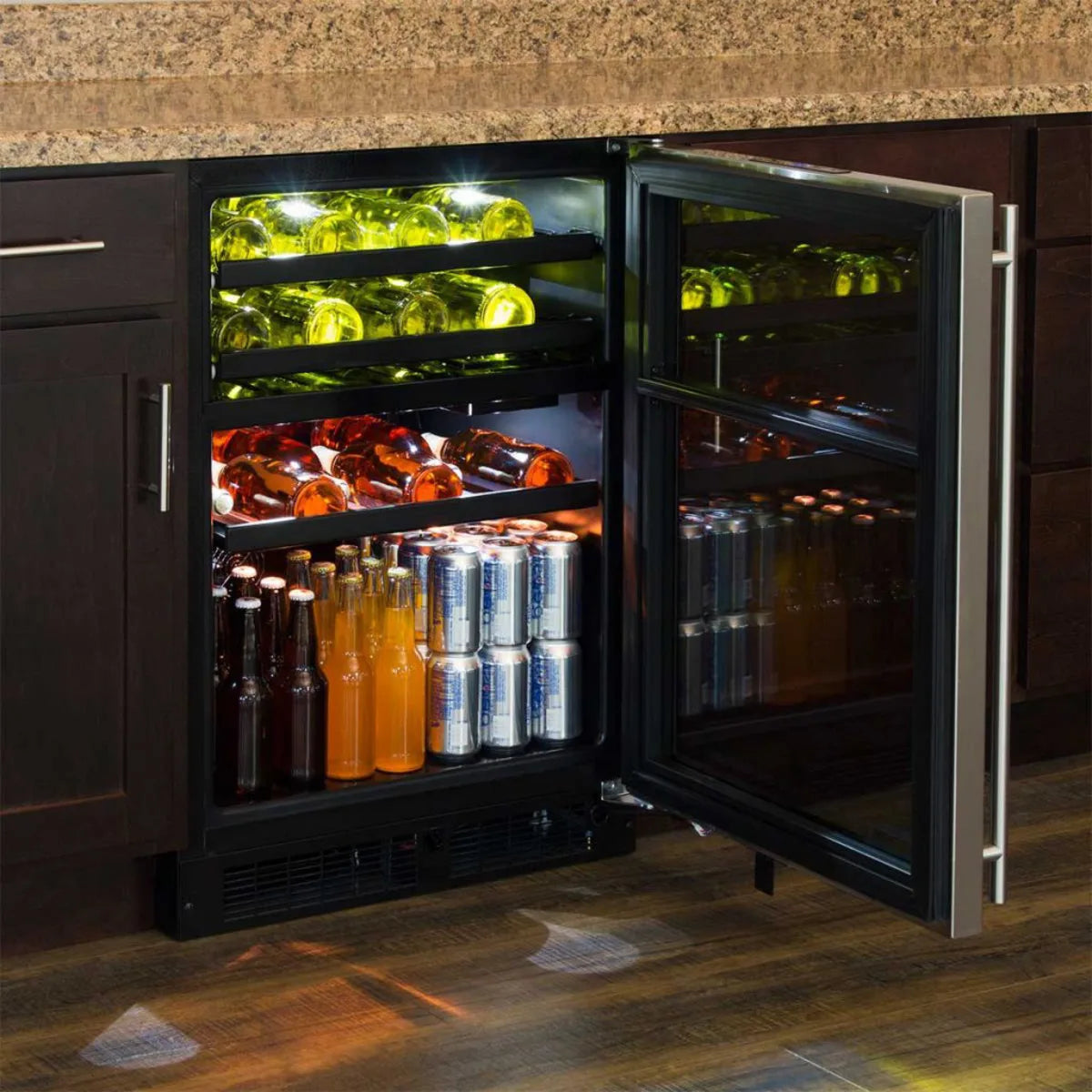 Marvel - ML24WBP2RP - 24 Inch Dual Zone Wine and Beverage Center with 5.1 cu. ft. Capacity, Full-Width Cantilevered Shelf with 505/50 Split Convertible Shelving, Vibration Neutralization System and UV-Resistant Glass Door: Panel-Ready