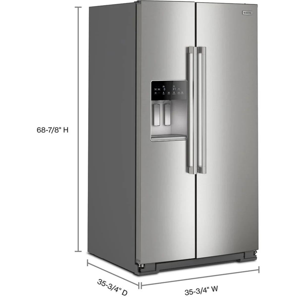 Maytag - MRSF6636RZ - 36 Inch Freestanding Side-by-Side Refrigerator with 28.3 Cu. Ft. Capacity, 4 Shelves, Gallon Bins, FreshLock™ Crisper, EvenAir™ Cooling, Icemaker, External Ice/Water Dispenser, and ADA Compliant