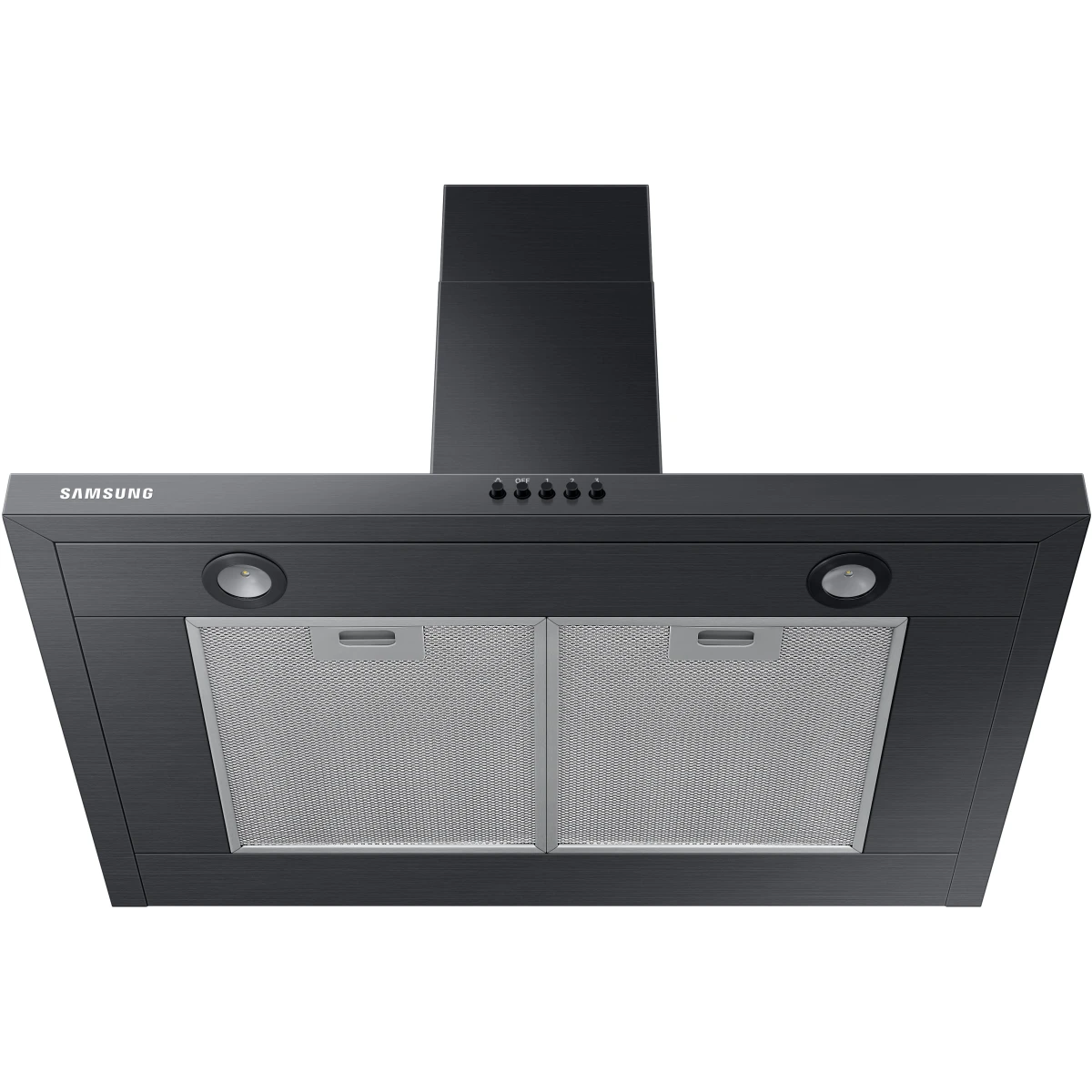 Samsung - NK30R5000WG - 30 Inch Wall Mount Chimney Style Range Hood with LED Lights, 3-Speed Ventilation, Mechanical Controls, 70 dBA Noise Level, 390 CFM and ADA Compliant: Fingerprint Resistant Black Stainless Steel