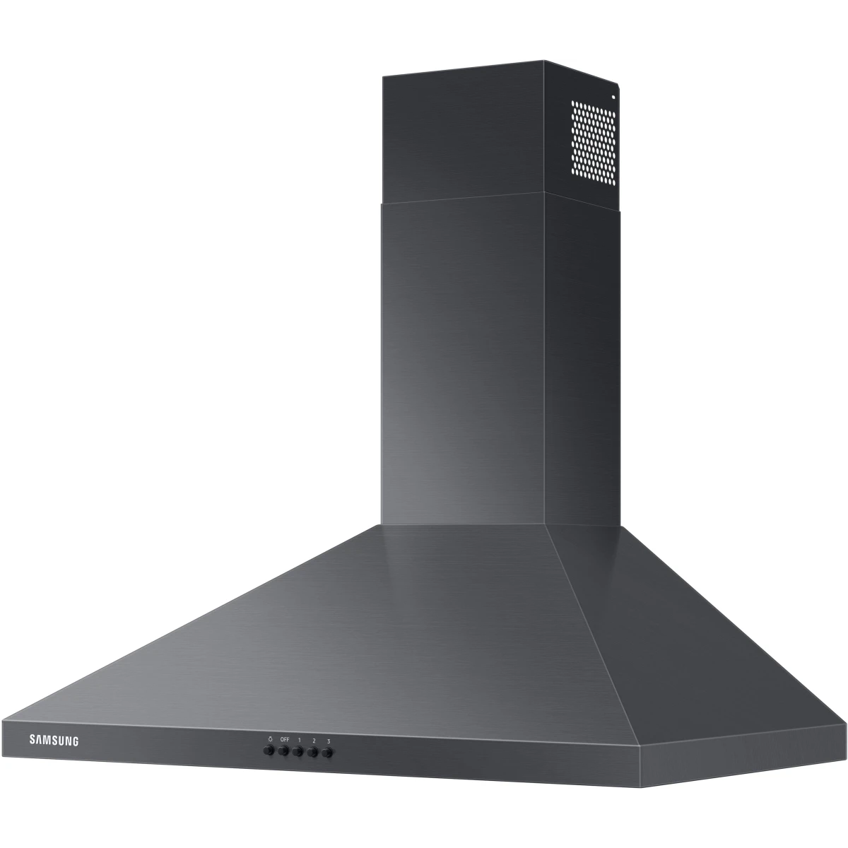 Samsung - NK30R5000WG - 30 Inch Wall Mount Chimney Style Range Hood with LED Lights, 3-Speed Ventilation, Mechanical Controls, 70 dBA Noise Level, 390 CFM and ADA Compliant: Fingerprint Resistant Black Stainless Steel