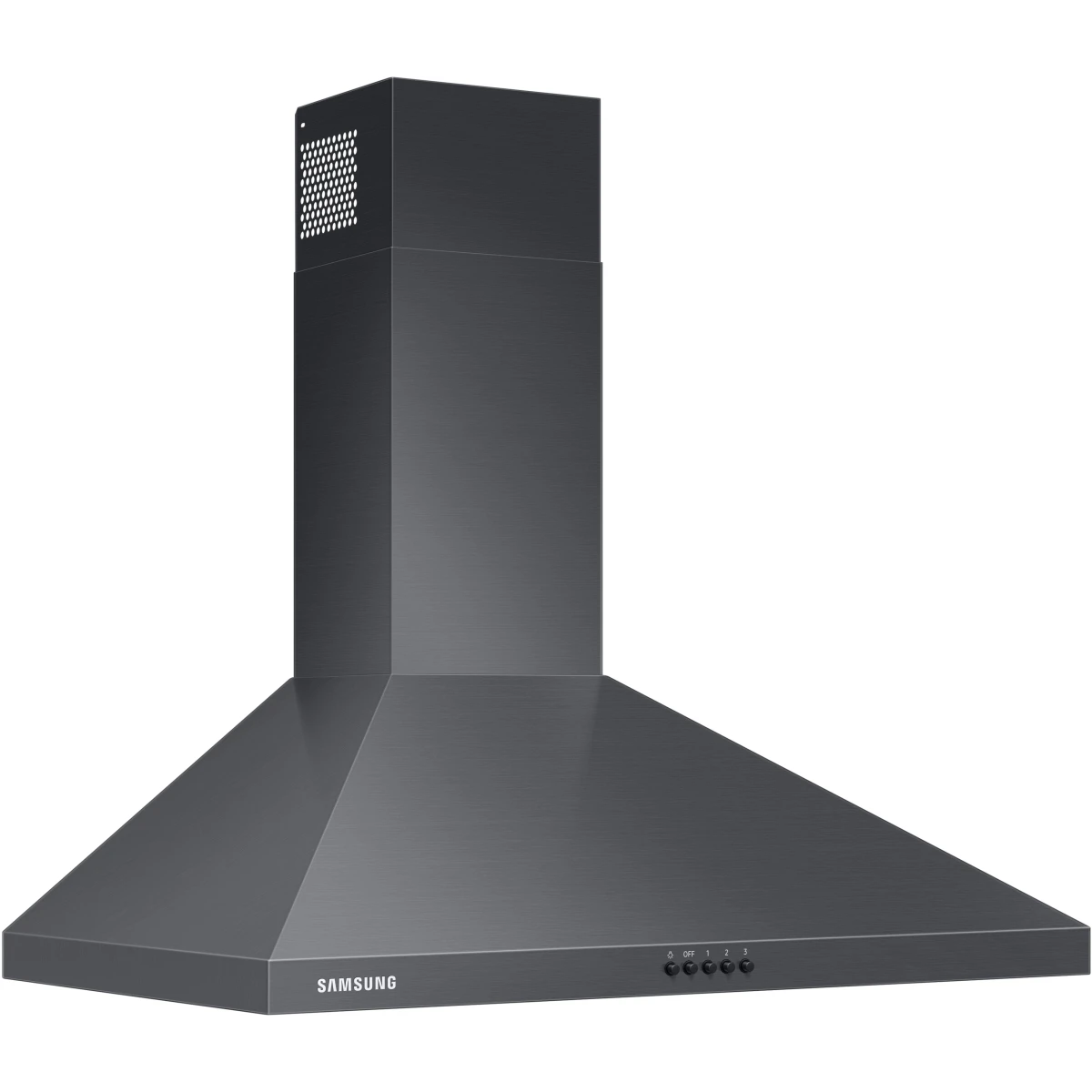 Samsung - NK30R5000WG - 30 Inch Wall Mount Chimney Style Range Hood with LED Lights, 3-Speed Ventilation, Mechanical Controls, 70 dBA Noise Level, 390 CFM and ADA Compliant: Fingerprint Resistant Black Stainless Steel