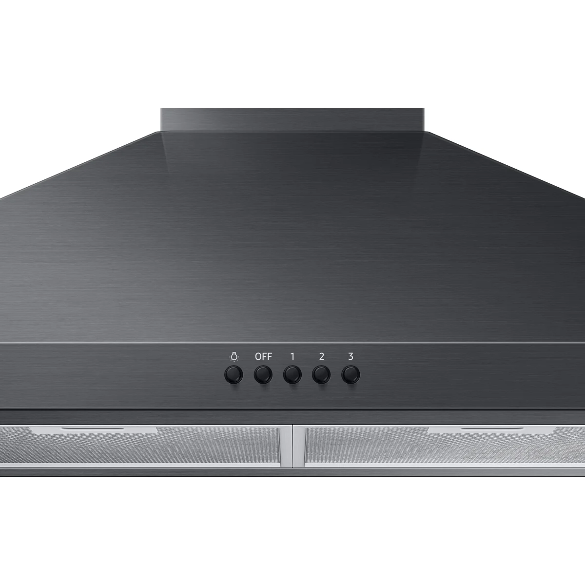 Samsung - NK30R5000WG - 30 Inch Wall Mount Chimney Style Range Hood with LED Lights, 3-Speed Ventilation, Mechanical Controls, 70 dBA Noise Level, 390 CFM and ADA Compliant: Fingerprint Resistant Black Stainless Steel