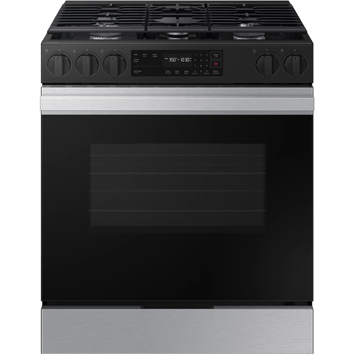 Samsung BESPOKE - NSG6DG8100SR - 30 Inch Smart Slide-In Gas Range with 5 Sealed Burners, 6.0 cu. ft. Capacity, Precision Knobs, Glass Touch Controls, 17K BTU Power Burner, Storage Drawer, Self-Clean, Sabbath Mode, and ADA Compliant: Stainless Steel