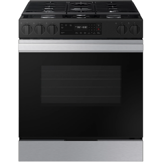 Samsung BESPOKE - NSG6DG8100SR - 30 Inch Smart Slide-In Gas Range with 5 Sealed Burners, 6.0 cu. ft. Capacity, Precision Knobs, Glass Touch Controls, 17K BTU Power Burner, Storage Drawer, Self-Clean, Sabbath Mode, and ADA Compliant: Stainless Steel