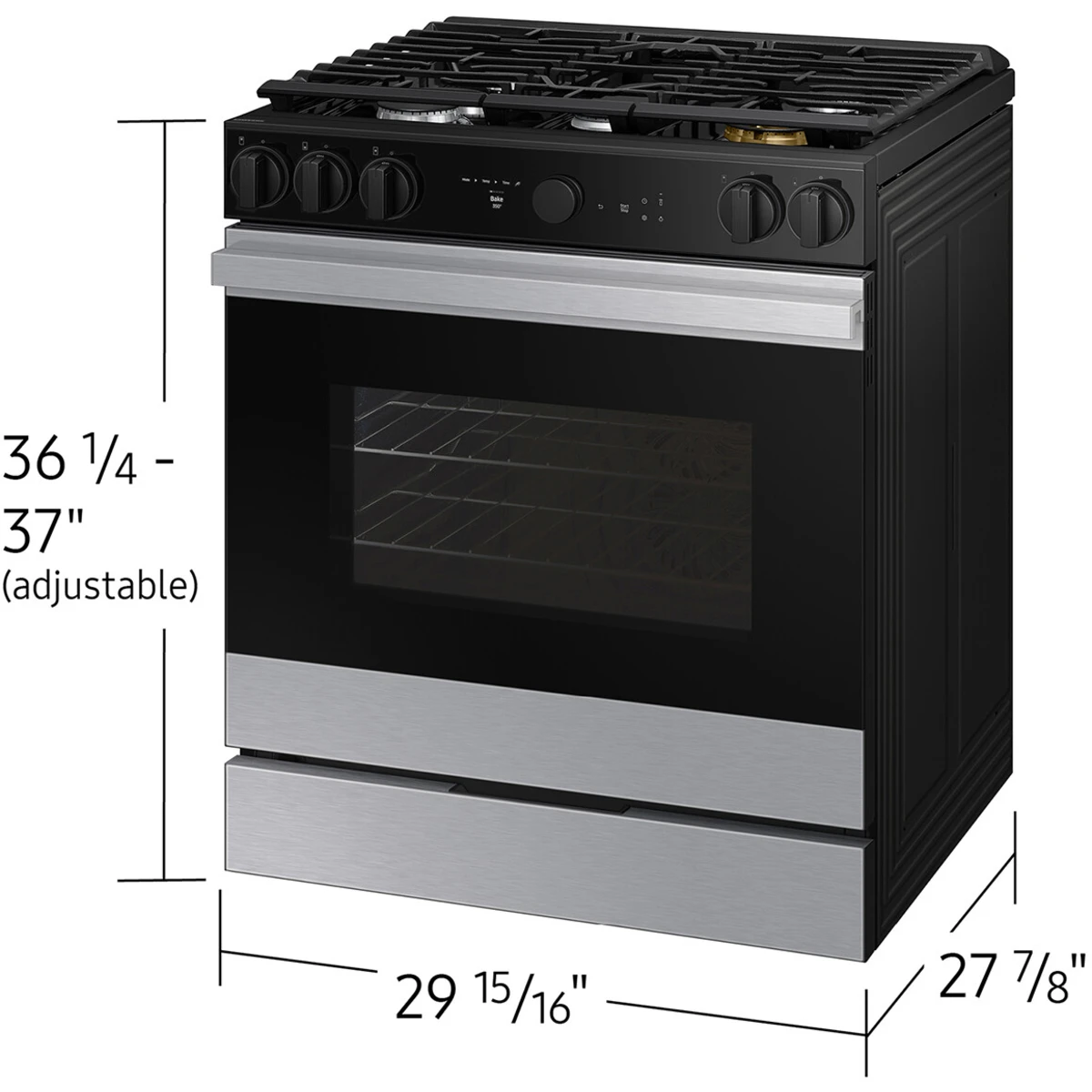 Samsung BESPOKE - NSG6DG8700SR - 30 Inch Slide-In Gas Smart Range with 5 Sealed Burners, 6.0 cu. ft. Convection+ Oven, 23K BTU Power Burner, Storage Drawer, Air Fry, Self Clean, and ADA Compliant: Stainless Steel