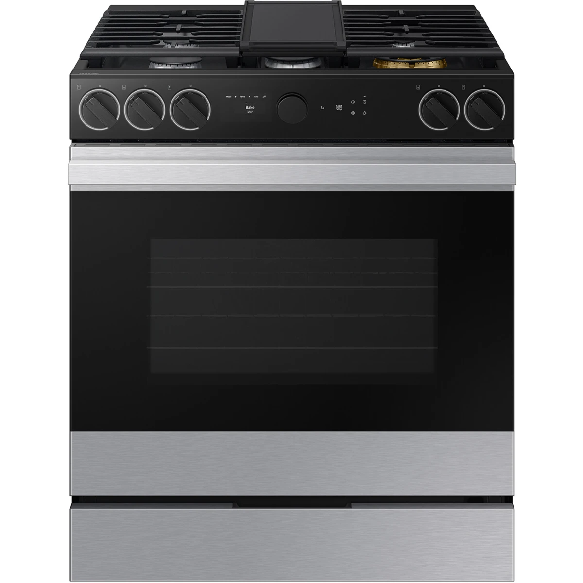Samsung BESPOKE - NSG6DG8700SR - 30 Inch Slide-In Gas Smart Range with 5 Sealed Burners, 6.0 cu. ft. Convection+ Oven, 23K BTU Power Burner, Storage Drawer, Air Fry, Self Clean, and ADA Compliant: Stainless Steel