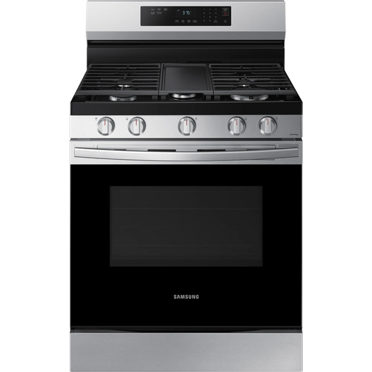 Samsung - NX60A6311SS - 30 Inch Freestanding Gas Smart Range with 5 Sealed Burners, 6.0 Cu. Ft. Capacity, Storage Drawer, Edge-to-Edge Grates, Sabbath Mode, Self Clean, SmartThings Cooking, Wi-Fi & Voice Connectivity, Dual-Ring Burner, ETL Listed
